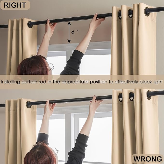 Rutterllow 100% Blackout Curtain 2 Panels, Heat and Full Light Blocking Drapes with Grommets for Bedroom,Thermal Insulated Window Treatment for Living Room (Khaki, 2 Panels, 52 x 36inch)