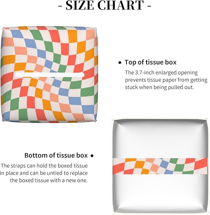 POIUBLE Tissue Box Holder Wavy Checkerboard Tissue Box Cover Square Leather Tissue Holder Organizer Portable Decorative Facial Paper Case for Home Office Bathroom Vanity Countertop