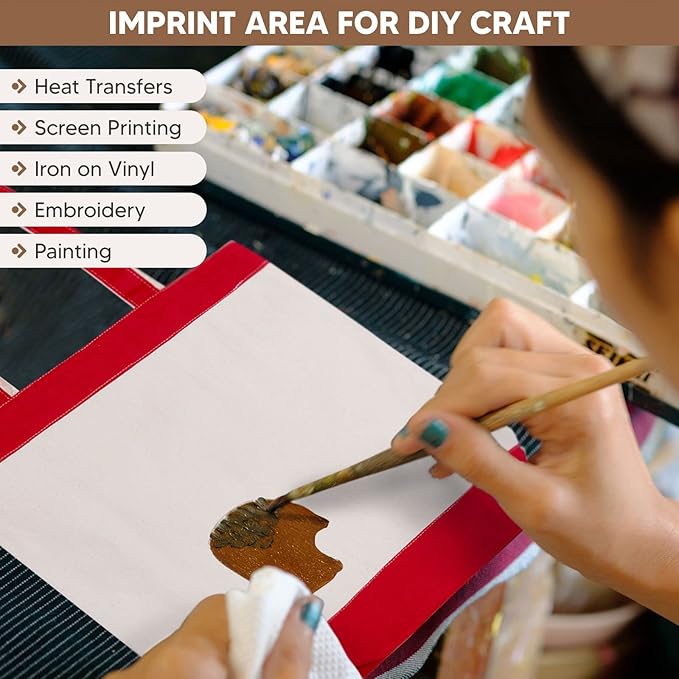 Canvas Tote Bag with Handles for Woman, Reusable Cloth Bag for Groceries and Shopping In Bulk - Blank Cotton Tote Bag, Suitable for DIY Projects HEAVY DUTY, 16"X14.5" With 4” Gusset, Red 8 Pack