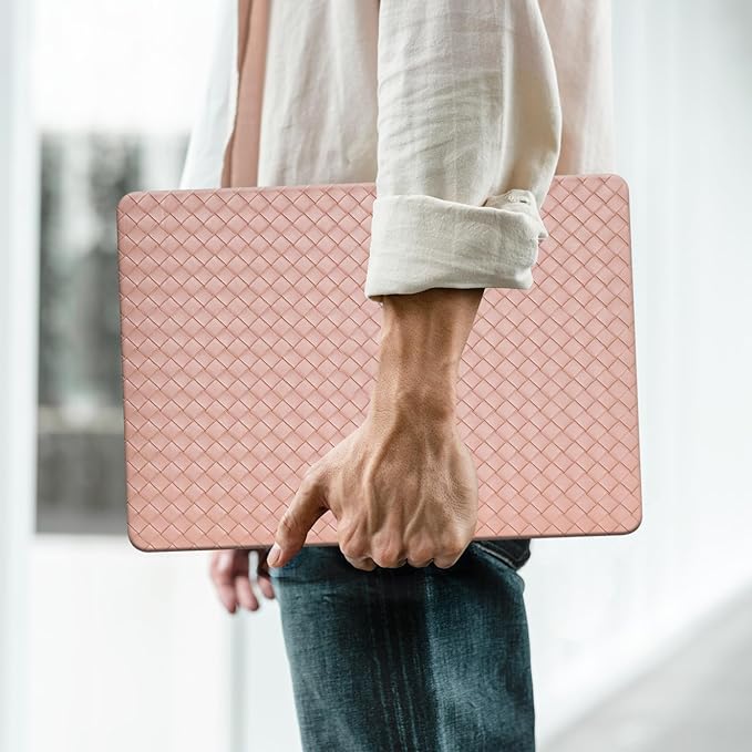 BYCeKe Woven Case Compatible with MacBook Air 13.6 inch 2022-2025 M4 A3240 M3 A3113 M2 A2681,for Mac Air M2 Sturdy Protective Leather Woven Textured Cases&Keyboard Cover for Mac 13 M4 Weave, Boho Pink