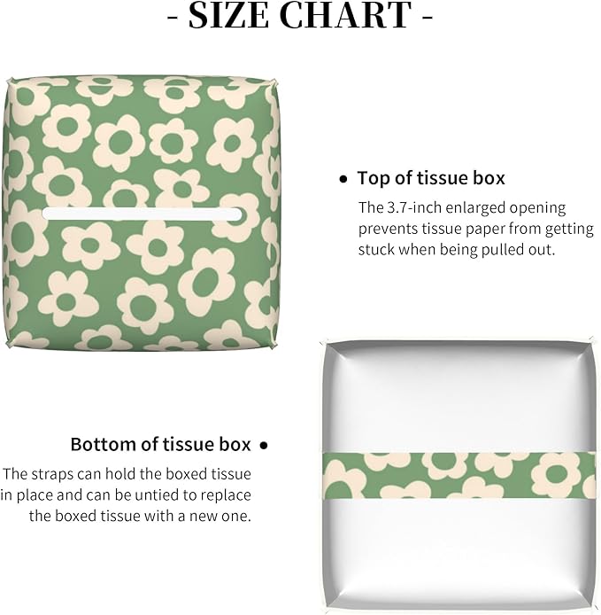 POIUBLE Tissue Box Holder Green Groovy Flower Tissue Box Cover Square Leather Tissue Holder Organizer Portable Decorative Facial Paper Case for Home Office Bathroom Vanity Countertop