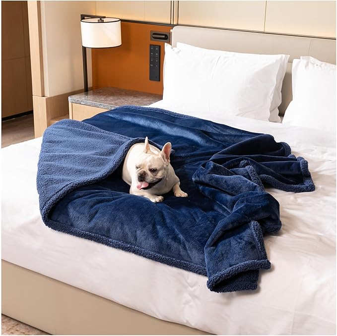 Maidewow Waterproof Navy Pet Blanket for Dogs Reversible Jacquard Pets Puppy Throw Blankets Bed Cover Leakproof Sofa Couch Washable Cover Cat Doggie Blanket for Warm-Navy Blue,L