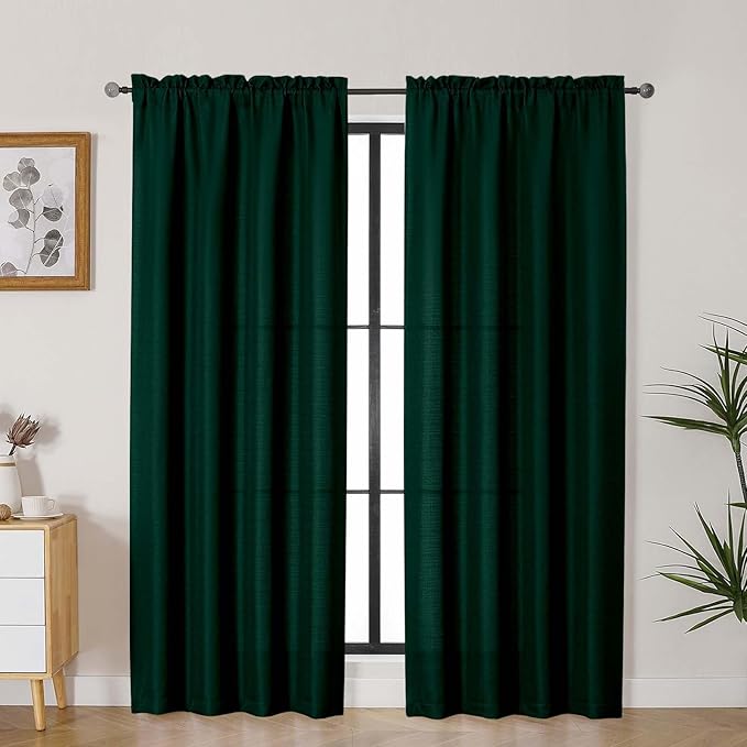 Lecloud Bessie Hunter Green Curtains 78 Inches Long 2 Pcs, Airy Home Decor Living Room Curtains for Bedroom Decor, Light Filtering Rod Pockets Elegant Drapes for Dining Room, Each 40" W x 78" L