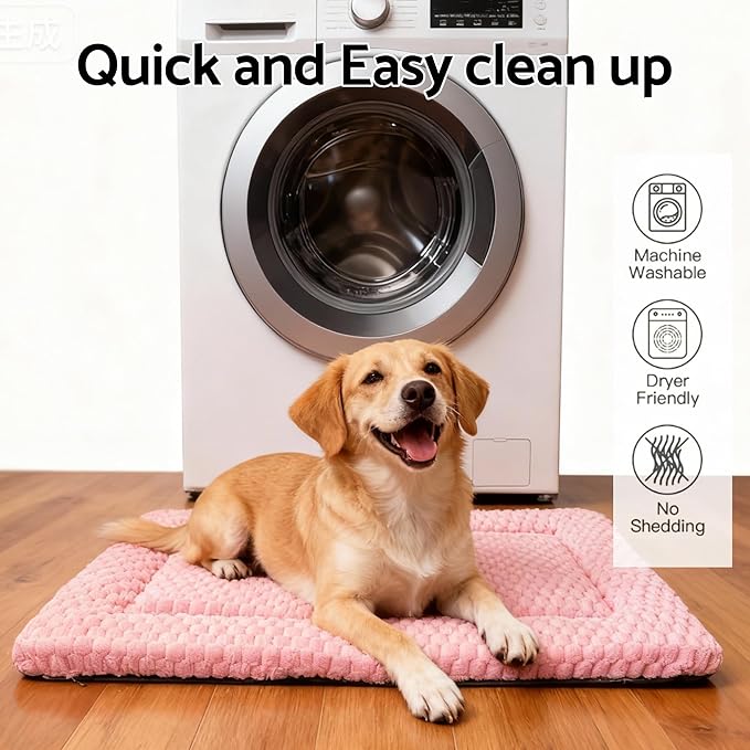 Fogkiss Dog Bed Mat, Reversible Dog Crate Pad - Washable Kennel Mat with Soft Support Foam, Flat Kennel Pad for Dogs & Cats, Double Pet Bed Perfect for Cage (Pink, 30" L x 20" W x 1.5" Th)