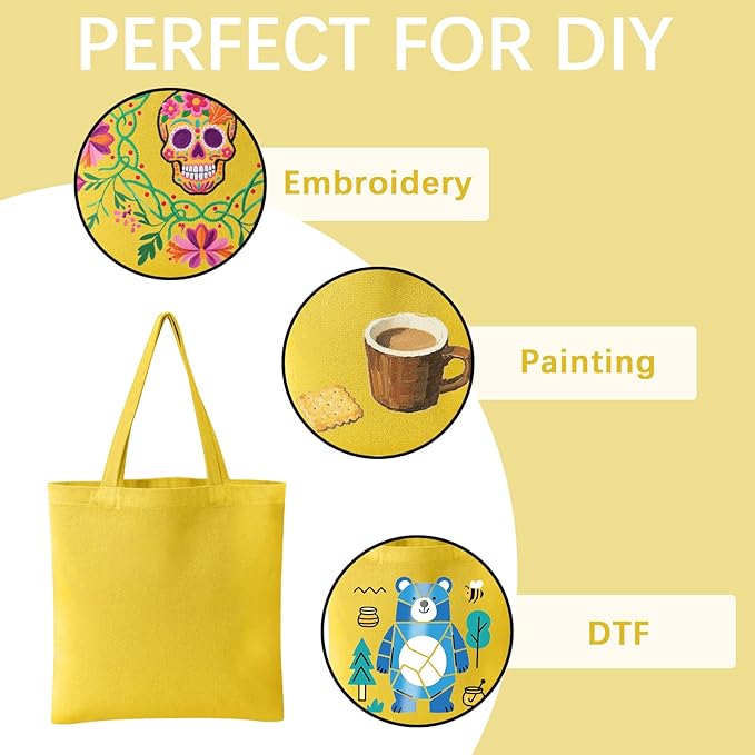 OKBA 10-Pack Blank Reusable Grocery Shopping Cloth Bags canvas tote bags Bulk DIY custom