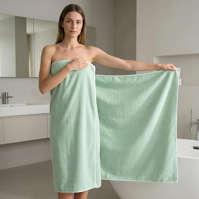 REDKISS 2 Pack Microfiber Extra Large Bath Sheets, 35 x 70 Inches, 670G, Soft and Absorbent, Quick Dry Oversized Bath Towels, Perfect for Bathroom, Plush Shower Towels for Spa, Gym & Hotel, Green