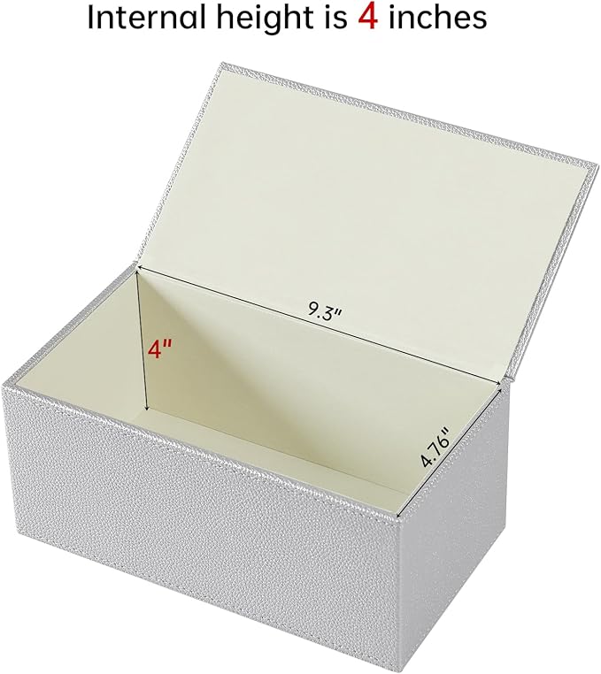 JLAMBOM Rectangle Tissue Box Cover for 120 to 160 Count Box of Tissues, PU Leather Tissue Holder with Magnetic Closure (Silver)