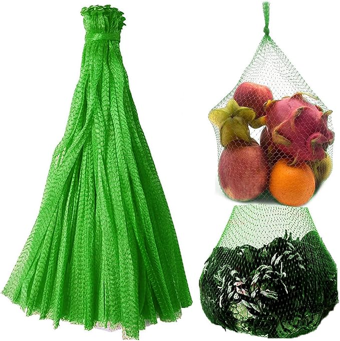 Shellvcase 100Pcs Reusable Produce Mesh Bags, Onion Fruits Mesh Produce Bag and Seafood Boil Bag 24’’ Storage Bags for Grocery Shopping Storage of Vegetable Seafood Toy & Garden Produce(Green)
