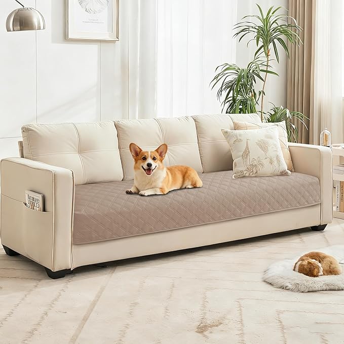 CYCMACO Waterproof Couch Covers for Pets, Waterproof Dog Bed Cover, Anti-Slip Soft Dog Blankets, Couch Cover for Dogs Washable, Pet Blanket for Puppy Large Dogs Cat (68x82 Inch, Khaki)