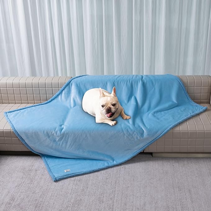 Maidewow Waterproof Dog Throw Blanket Reversible Fluffy Blue Pet Bed Cover Puppy Blankets Leakproof Sofa Couch Washable Cover Cat Pet Blanket for Warm-Lake Blue,S