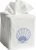 Jacaranda Living Square Tissue Box Cover, Linen/Cotton Fabric Tissue Holder, Decorative Cloth Tissue Cube Cover, Coastal Designs Scallop (Blue)