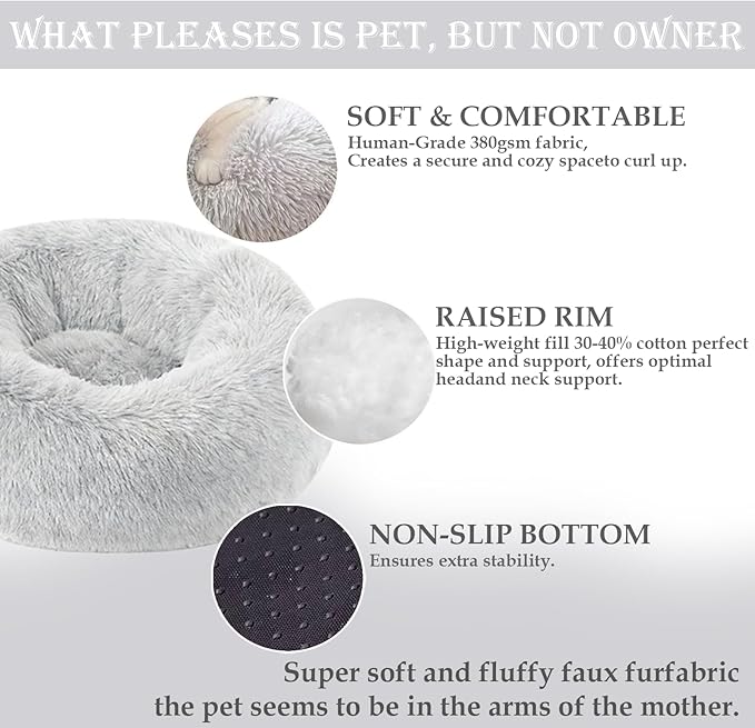 Aofast Calming Dog & Cat Bed for Extra Large Small Medium Sized Pet, Donut Washable Comfort Fluffy Warm Round Mat for Puppy Kitten, 8 Size Essentials Furniture Supplies Indoor