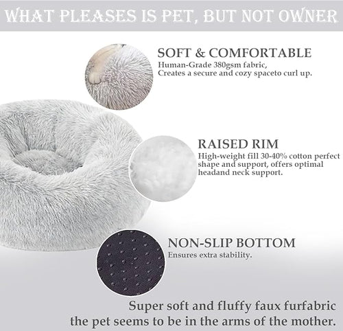 Aofast Calming Dog & Cat Bed for Extra Large Small Medium Sized Pet, Donut Washable Comfort Fluffy Warm Round Mat for Puppy Kitten, 8 Size Essentials Furniture Supplies Indoor