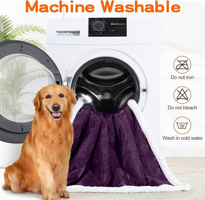 Smiry Waterproof Blanket Throw for Large Dogs Cats, Soft Reversible Dog Blanket for Sofa Couch Bed, Washable Leakproof Sherpa Fleece Furniture Couch Protector(30"x40", Dark Purple/White)