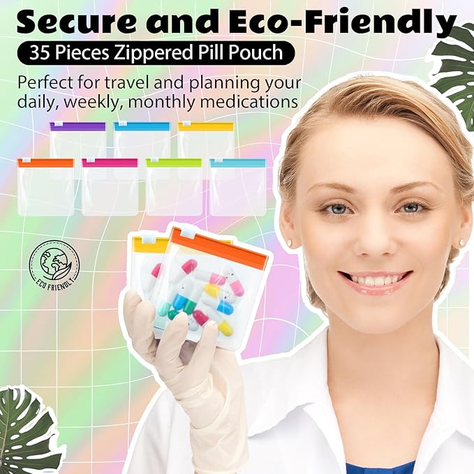 24 Pieces Pill Pouch Bags Zippered Set Reusable Translucent Medicine Organizer Sealing Travel Plastic Bags with Slide Lock for Storage(Green)