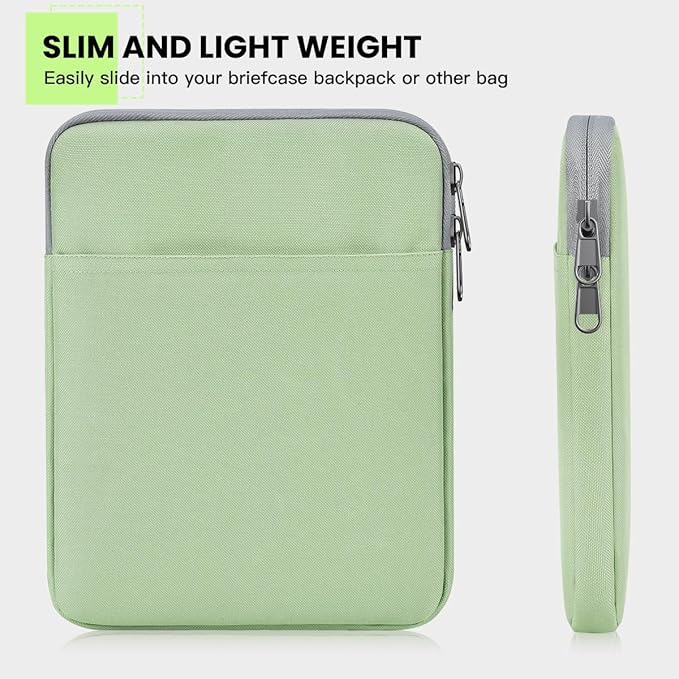 Tablet Sleeve for 7" Kindle Paperwhite and Colorsoft Signature Edition/ 6.8" Kindle Paperwhite 11th Gen, Protective Pouch Bag Case Cover for Kobo Clara 2E e-Reader, Green