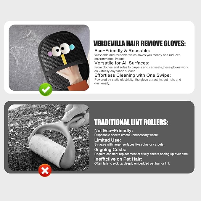 Thryosyn Pet Hair Removal Glove, Newly Upgraded Electrostatic Pet Hair Removal Gloves, Reusable Pet Hair Remover Tool for Furniture, Carpet, Car Seat