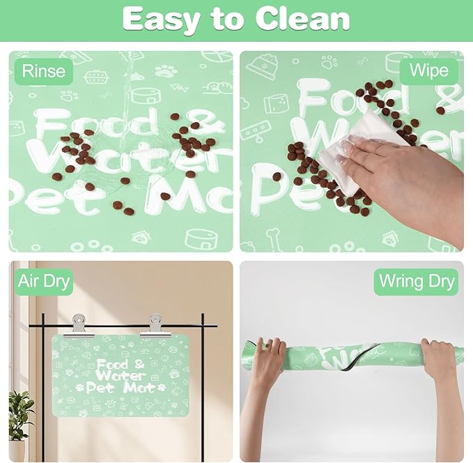 Pet Feeding Mat,Dog Cat Mat for Food and Water,Dog Bowl Waterproof Placemat with Rubber Backing,Absorbent Quick Dry Water Dispenser Mat for Pet（Green 16"×24"）