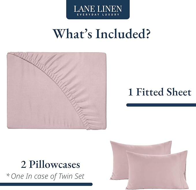 LANE LINEN Full Size Fitted Sheet, 100% Organic Cotton, 3Pc Set (1 Fitted Sheet,2 Pillowcases), Percale Weave, Bottom Sheet, Breathable, Fits Mattress Upto 15" Deep - Sepia Rose(No Flat Sheet)