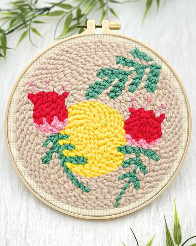 ERKOON Punch Needle Kit Adults Beginners, DIY Easy Floral Embroidery Set for Starter Art Craft, Needling Punch Project with Patterns, Tools, Yarns, Hoop, Instruction (Rose Passing)