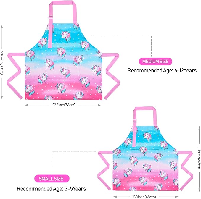 Sylfairy Aprons for Kids Girls Rainbow Unicorn Apron Children Kitchen Chef Aprons Smock (Pink, Medium,6-12Years)