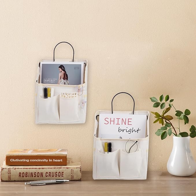 LYroo 2 Pack Wall Hanging Storage Bag Wall Hanging Organizer Basket with Pockets for Bathroom Bedroom Kitchen Dorm Room Essentials Rv Storage and Organization(White)
