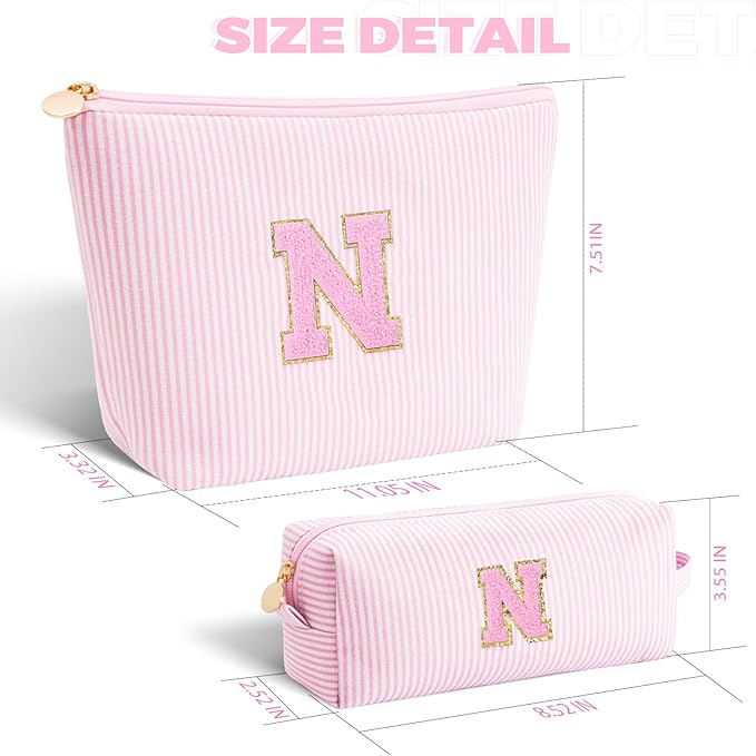 Btffitting Personalized Makeup Bag for Women Girls - Fashion Cosmetic Bag Trendy Travel Toiletry Bag with Initials Letter - Teen Gifts - Pink,N
