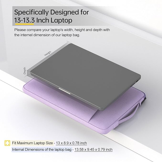 13 Inch Laptop Sleeve Case for 13-inch New MacBook Air M4 A3240 2025,13 13.6 Inch MacBook Air 13 M3/M2/M1 2020-2024, Computer Carrying Bag with Handle, Purple
