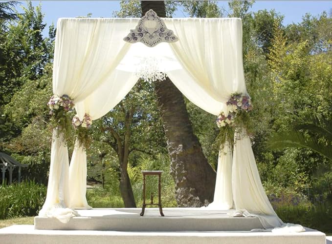 Barcelonetta | Chiffon Fabric | Decoration, Drapery Fabric | Wedding, Gender Reveal, Baby Shower, Birthday | for Arbor, Arch, Canopy, Table and Chair Decoration (Light Ivory, 10 Yards)