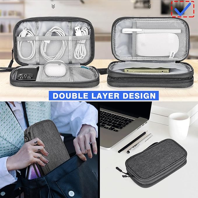 CAAORDKSO Travel Cord Organizer Electronics Organizer Travel Case, Travel Cable Organizer Bag Waterproof Portable Accessories Case for Cable, Charger, Phone, Power Bank, Earphone (Dark Gray, Large)
