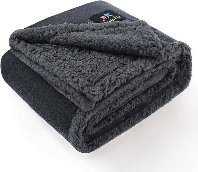 Luciphia Waterproof Bed Blanket Washable,Soft Sherpa Fleece Puppy Reversible Throw Blankets for Small Dog Cat,Furniture Cover Protector Couch Bed from Liquid Pee and Pet Fur, Grey, 40" x 28"