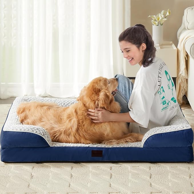 LEXTRO Orthopedic Dog Bed for Extra Large Dogs, Egg Crate Foam Bed for Extra Large Dogs, Equipped with Removable Waterproof Pillow Cover and Anti-Slip Bottom, Pet Bed