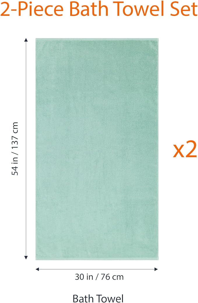 Amazon basics 100% cotton quick-dry lightweight bath towel, 2-pack, seafoam green, 54" x 30"