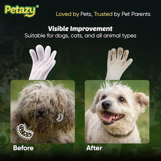 Petazy Pet Glove Wipes for Dogs & Cats – 50 Pack | Hypoallergenic, No Rinse, Extra Thick Cleaning Gloves with Aloe & Coconut Oil | Paws, Face, Ears & Butt | Travel Friendly, Gentle & Safe