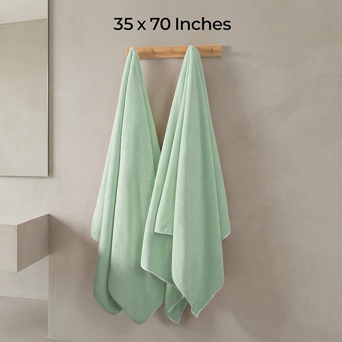 REDKISS 2 Pack Microfiber Extra Large Bath Sheets, 35 x 70 Inches, 670G, Soft and Absorbent, Quick Dry Oversized Bath Towels, Perfect for Bathroom, Plush Shower Towels for Spa, Gym & Hotel, Green