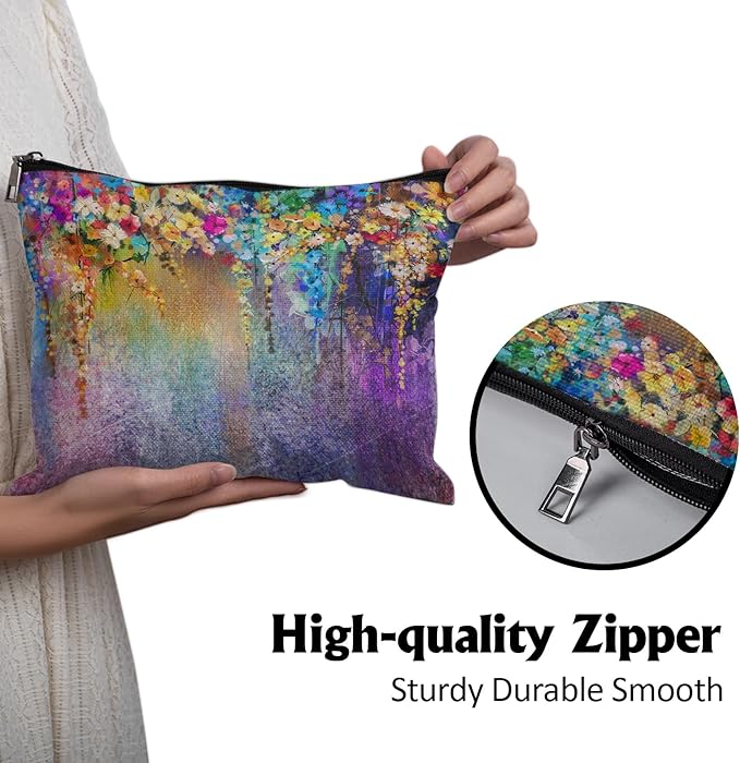 Cafl Painting Blossom Makeup Bag Travel Large Splendid Flowers Cosmetic Bag Organizer toiletry Essentials Jewelry Zipper Bag Gift For Women -10×8 inch