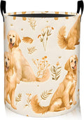 ainori Cute Golden Retriever Dog Laundry Basket, Oxford Cloth Nature Dirty Clothes Collapsible Hamper for Room Decor, Puppy and Plant Print Gifts Toy Organizer 19.7*15.8 Inch for Bedroom Bathroom Dorm