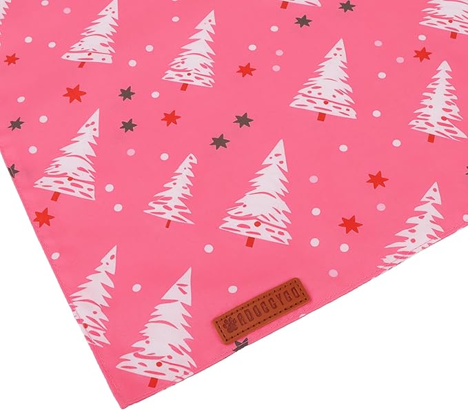ADOGGYGO Pink Christmas Dog Bandana, Santa Xmas Tree Dog Scarf, Adjustable Fit Pink Pet Christmas Bandanas for Large and Extra Large Dogs (X-Large)