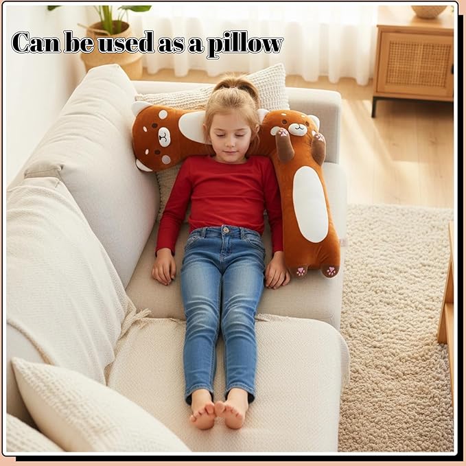 Shuoopen Red Panda Stuffed Animal Pillow - Long Red Panda Plush Toy, Super Soft Hugging Pillow for Kids & Adults, Gift for Christmas & Home Decor (60cm/23.6inch)