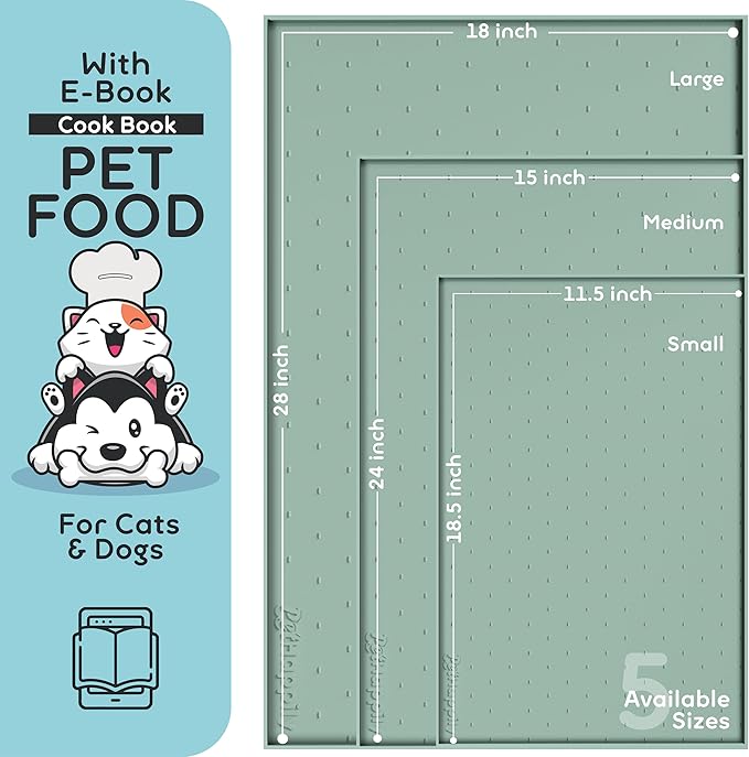 PetHappily Dog Food Mat - Raised Edges Dogs Mat for Food and Water Prevent Spill, Waterproof Cat Food Mats Protect Floors, Easy Clean Dog Bowl Mats for Food and Water, Silicone Pet Food Tray