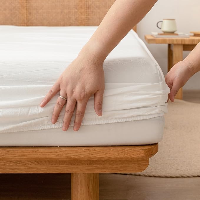 BESTOUCH Sheet Set 100% Washed Cotton Linen Feel Super Soft Comfortable Chic Lightweight 3 Pcs Home Bedding Set Solid Off White Twin