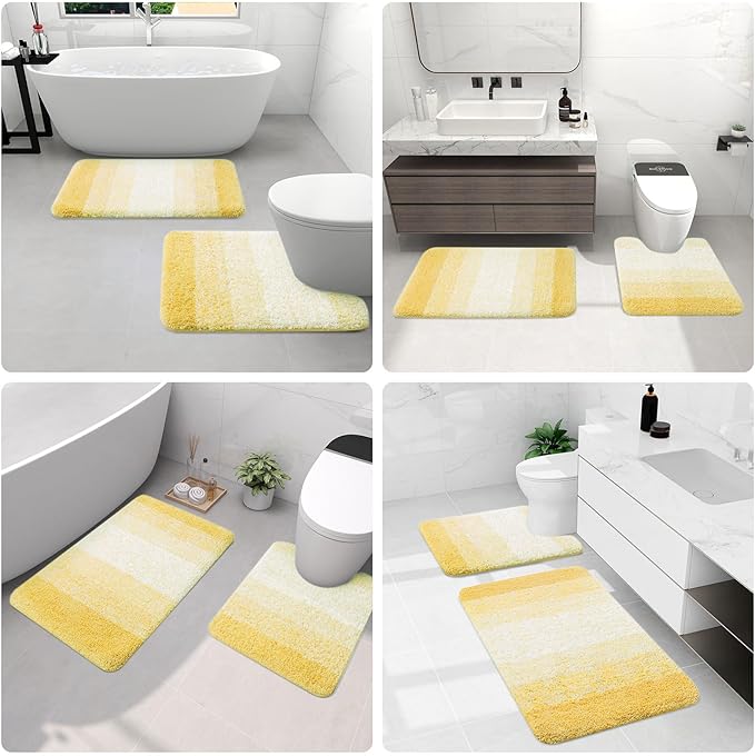 Arotive Microfiber Bathroom Rugs, Shaggy Soft and Absorbent Bath Rug, Non-Slip, Thick Plush Machine Washable Dry Bath Mats for Bathroom, Tub and Shower, 24x16, Light Yellow, Rectangular