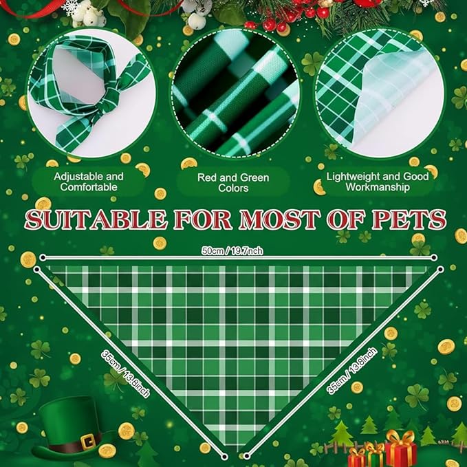 Abbylike 50 Pcs Valentine's & St. Patrick's Day Dog Bandanas Bulk Red & Green Plaid Bandanas for Dogs Triangle Kerchief Bib Scarf for Pet Holiday Costume Photo Props Accessories (19.7 x 13.8 x 13.8)