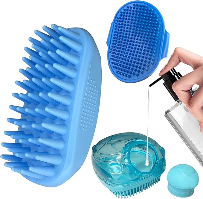 IDQQUQQ 3PCS Dog Bath Brush, Dog Shampoo Brush, Dog Scrubber for Bath,Dog Bath Products are Suitable for Short, Long haired Dogs, Cats, Large Dogs, and Small Dogs