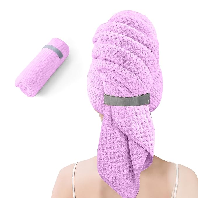 Netcken Large Microfiber Hair Towel for Women,Super Soft Anti Frizz & Quick Dry for Curly Hair,Ultra Absorbent Hair Wrap Towels for Long,Thick,Wet Hair 24x42 Inches (Purple)