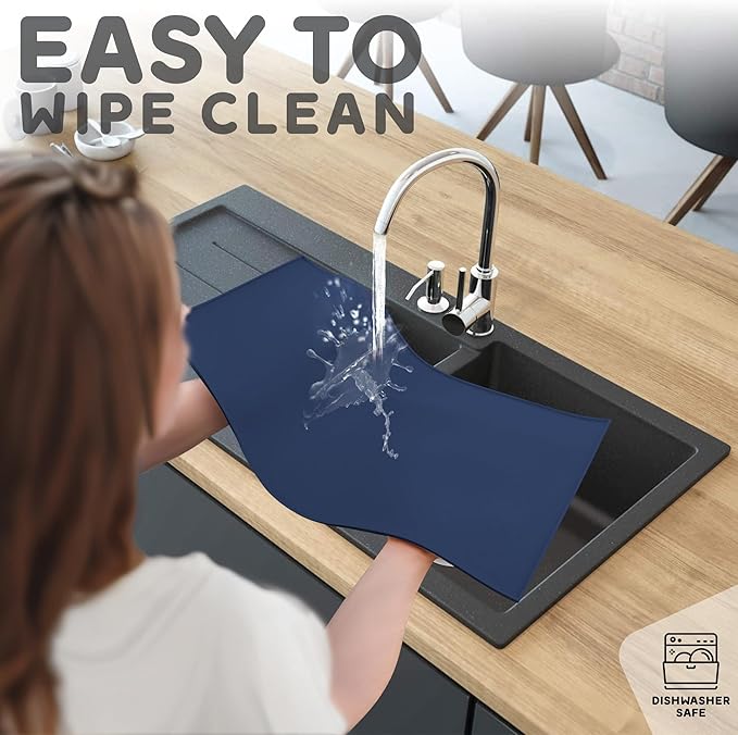 PetHappily Dog Food Mat - Raised Edges Dogs Mat for Food and Water Prevent Spill, Waterproof Cat Food Mats Protect Floors, Easy Clean Dog Bowl Mats for Food and Water, Silicone Pet Food Tray