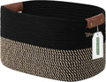 ECDYQXVU Cotton Rope Basket, Storage Baskets with Handle, 15x10x9 Inch Woven Basket for Shelves, Laundry, Towels, Clothes, Books, (Black Brown 1 Pack)