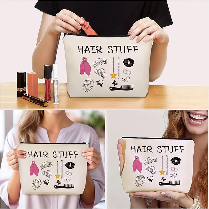 Girlly Hair Stuff Makeup Bag Valentines Day Gifts: Hair Accessories Themed Cosmetic & Toiletry Organizer Pouch For Teen Girls & Women Hairstylist Sisters, Friends.Ideal Gift For Travel, Birthdays.