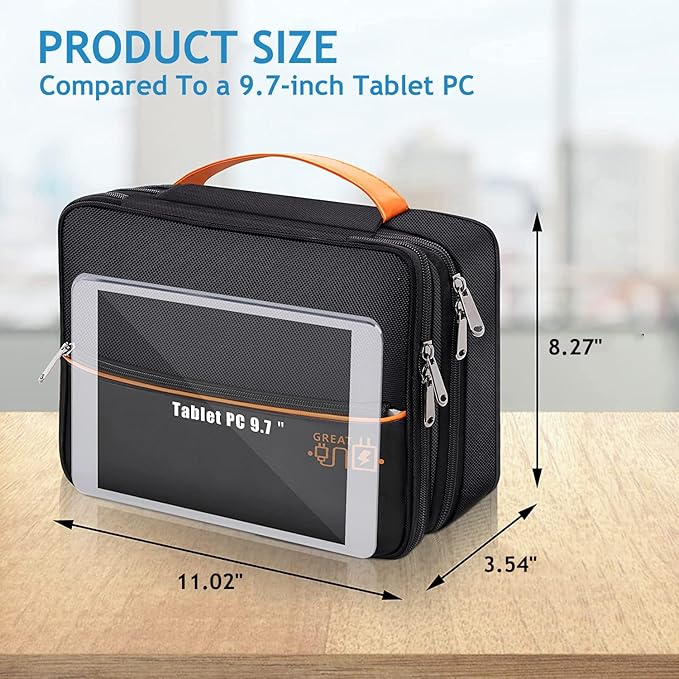 OliviaLiving Electronics Travel Organizer, Double Layer Cable Organizer Bag Waterproof Electronics Accessories Storage Bag for Charger, Phone, Power Bank, Hard Drive, Cord, Tablet