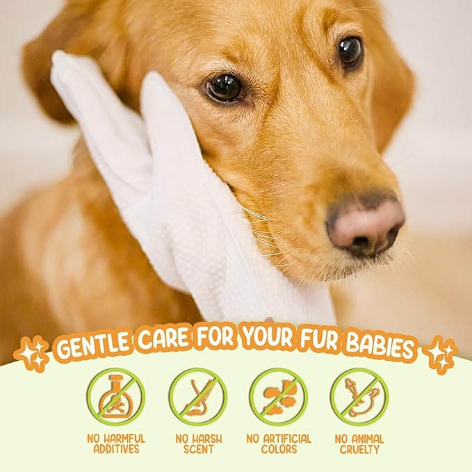 GoEcoVita Pet Glove Wipes for Dogs & Cats | Nourish & Clean Fur & Skin | Coconut Oil & Chamomile Rinse-Free Wipes | Bathing Glove Wipes for Daily Care and Travel | Natural, Hypoallergenic (8 Pack)